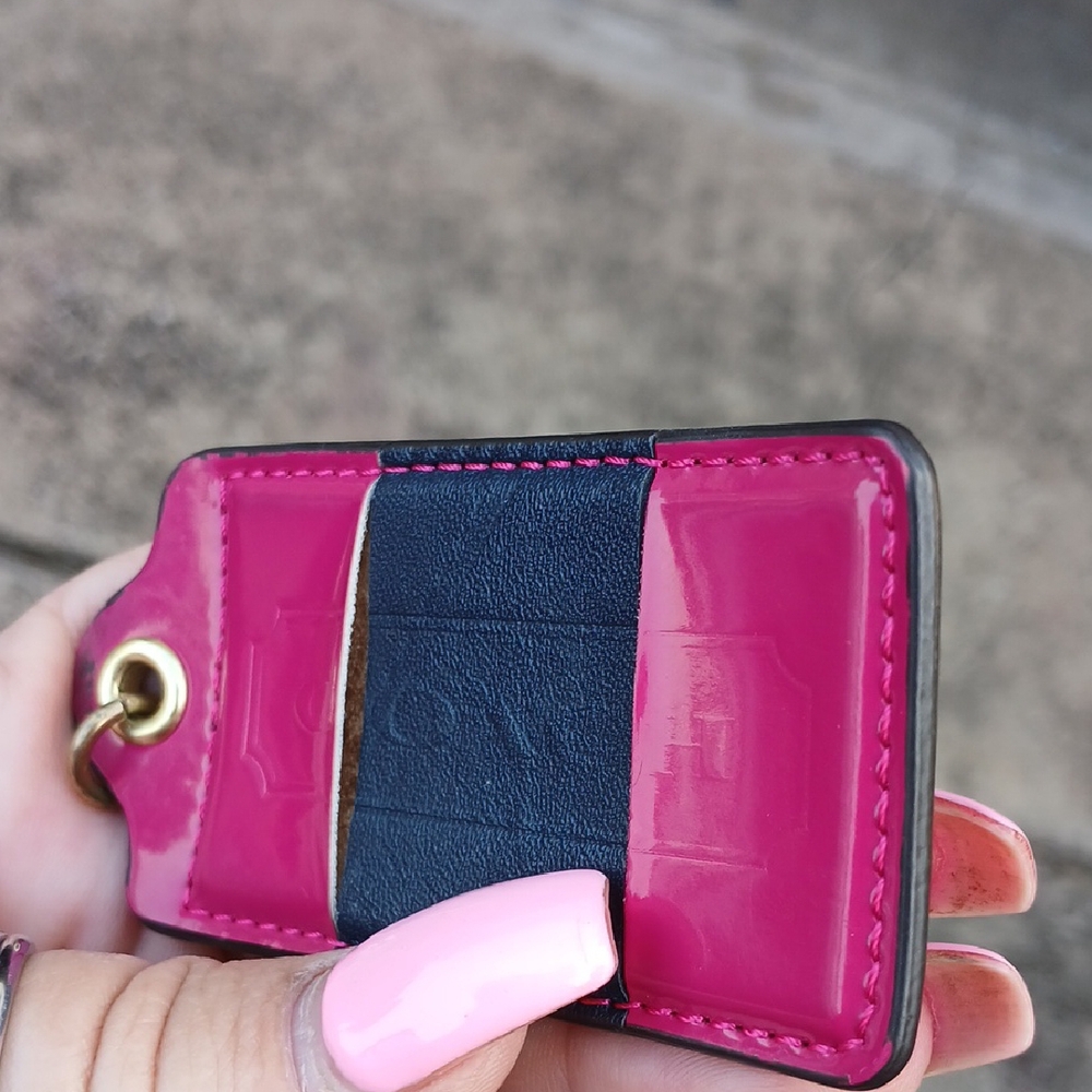 Coach Fuchsia and Navy Card Holder - Picture 4 of 7